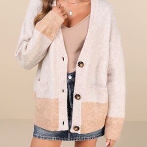 Lulus Cozy Success Ivory Marled Color Block Cardigan Sweater White - Size S